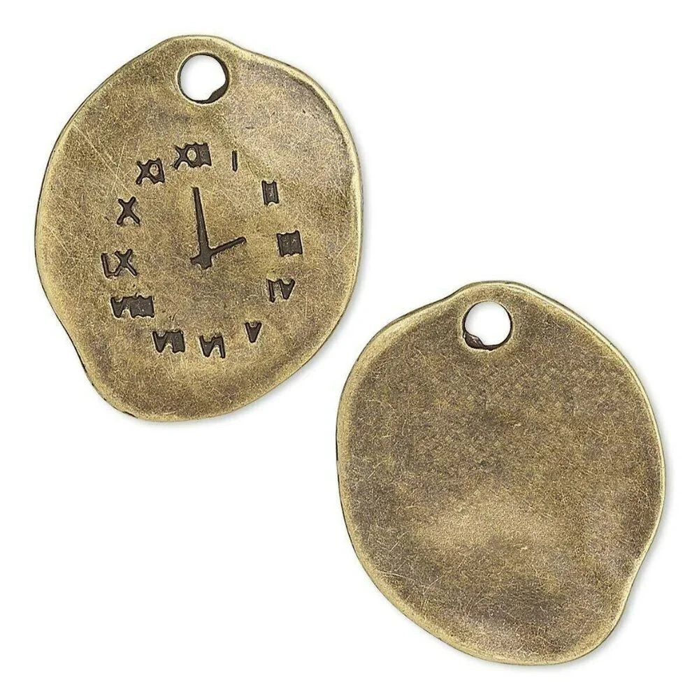10 Antiqued Brass Pewter Salvador Dali Style 25x21mm Clock Face Charms Pendants